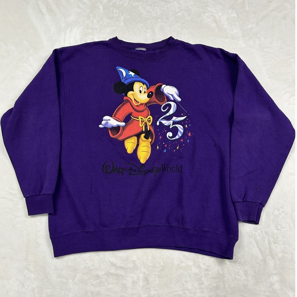 Walt Disney World Sweatshirt Unisex XL Purple 25th Anniversary Sorcerer Mickey